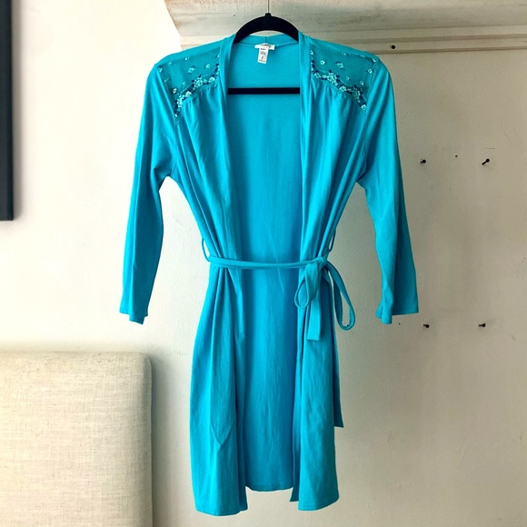 Cosabella Intimint Turquoise Robe w/ Lace - S - Picture 1 of 3